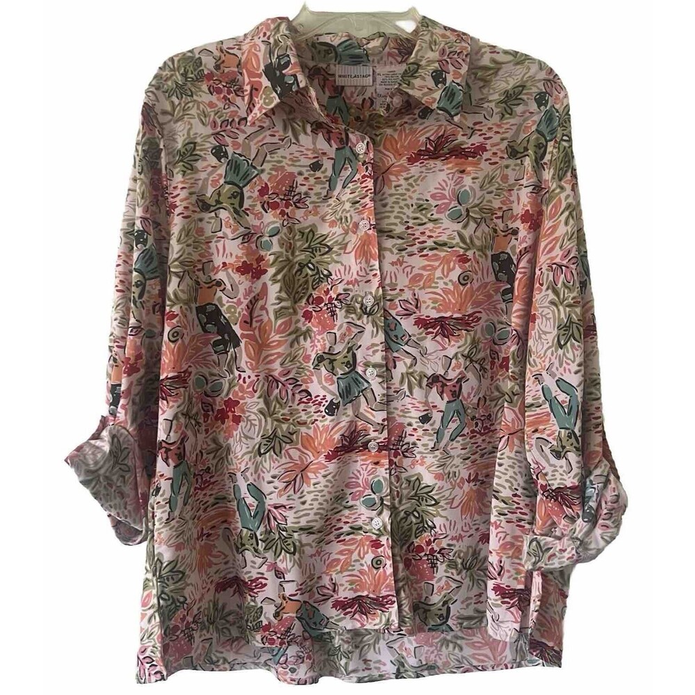 White Stag XL Blouse Hawaiian Design Beachy Coastal